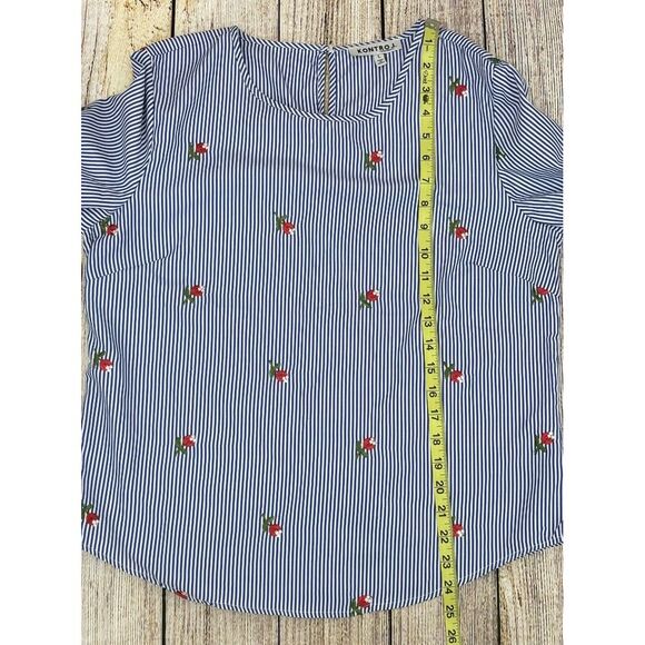 Kontrol Blouse Size‎ Large Contemporary Striped Rose Embroidered Bell Sleeve - Picture 6 of 7
